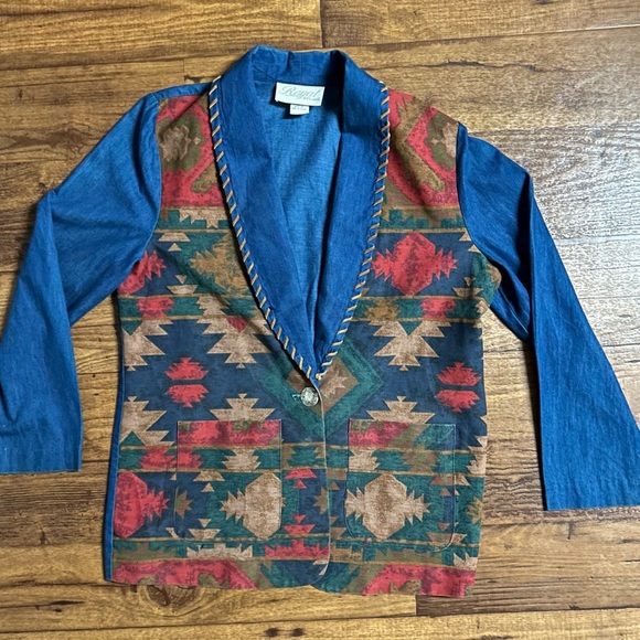 Royal Studio • Vintage • Medium • Denim • Blue/ Burgundy • Southwestern • Jacket